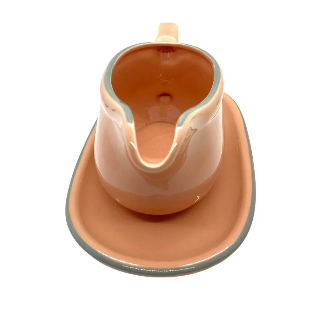 Gravy Boat Saucer & Plate Vintage Studio Nova Pink Gray Porcelain Retro Dinner